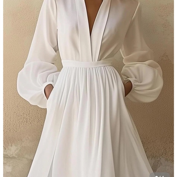 Vintage Style Plain White V-Neck Maxi Dress , NWOT - Picture 2 of 10